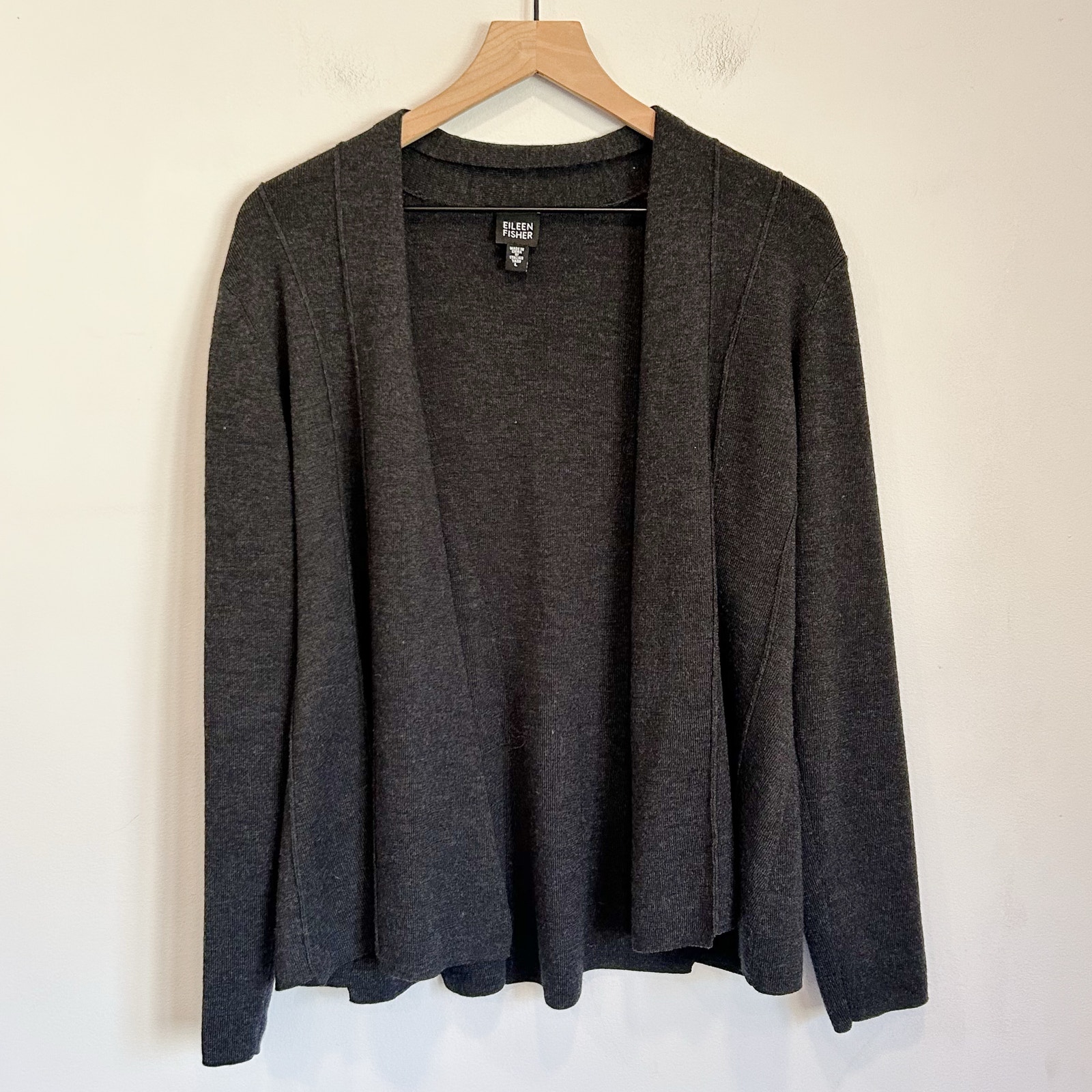 Eileen Fisher Wool Open Cardigan Gray Size L