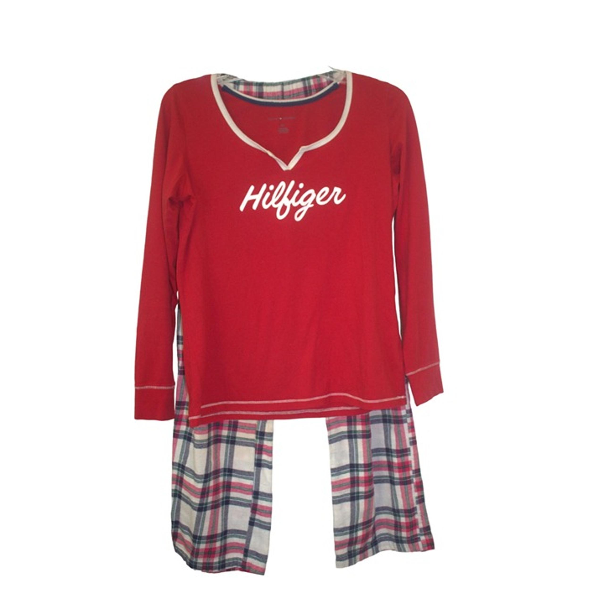 Tommy Hilfiger Women's Small Pajama Set Red Flannel Plaid Pants & LS Top #I-7