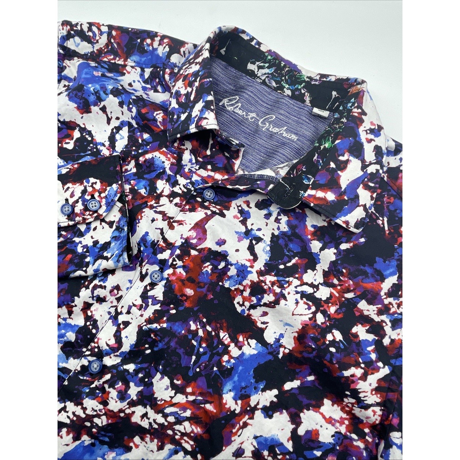Robert Graham Shirt Men Large Multicolored Classic Fit Art to Wear Flip Cuff