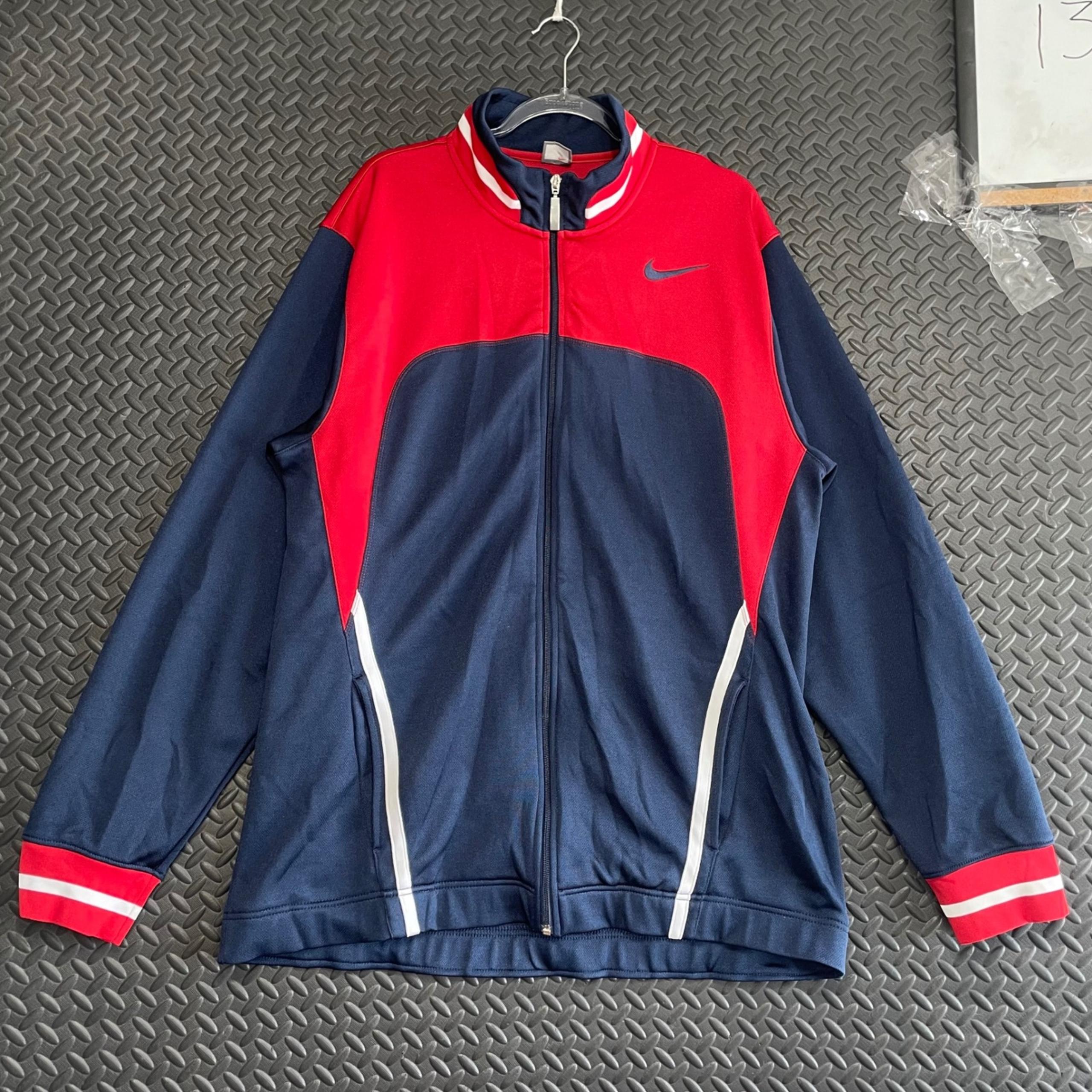 Vintage Nike Navy Blue Red Track Full Zip Athletic Basketball Jacket Men's XXL