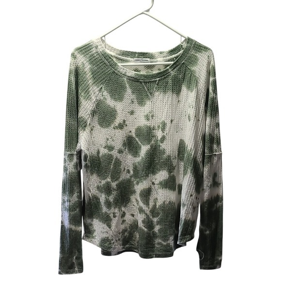 Sweet Romeo Green and White Tie-Dye Long Sleeve Top Women's XL
