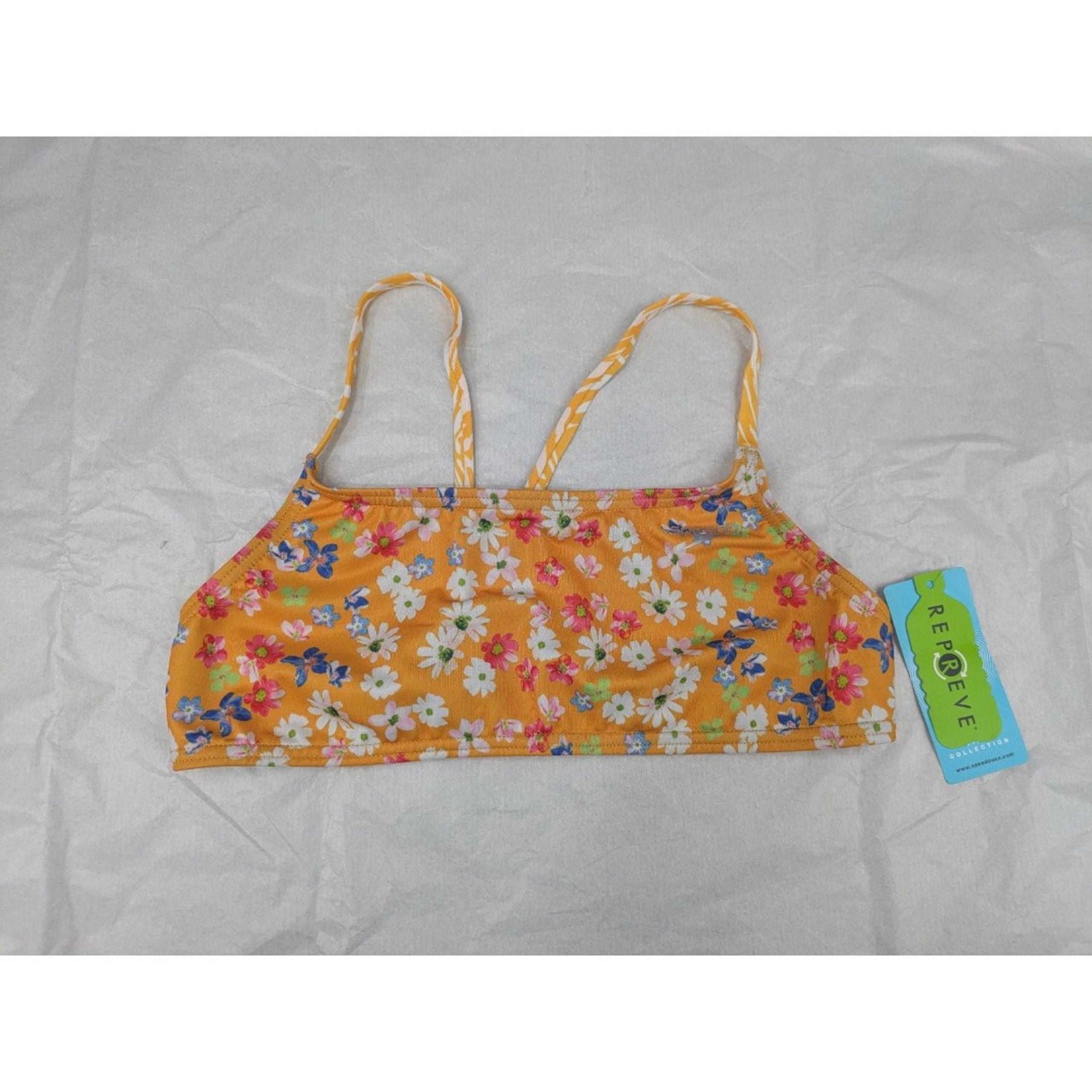 NWT Women's size Large Strappy Fixed Back Bikini Top Yellow Floral Endurance Eco