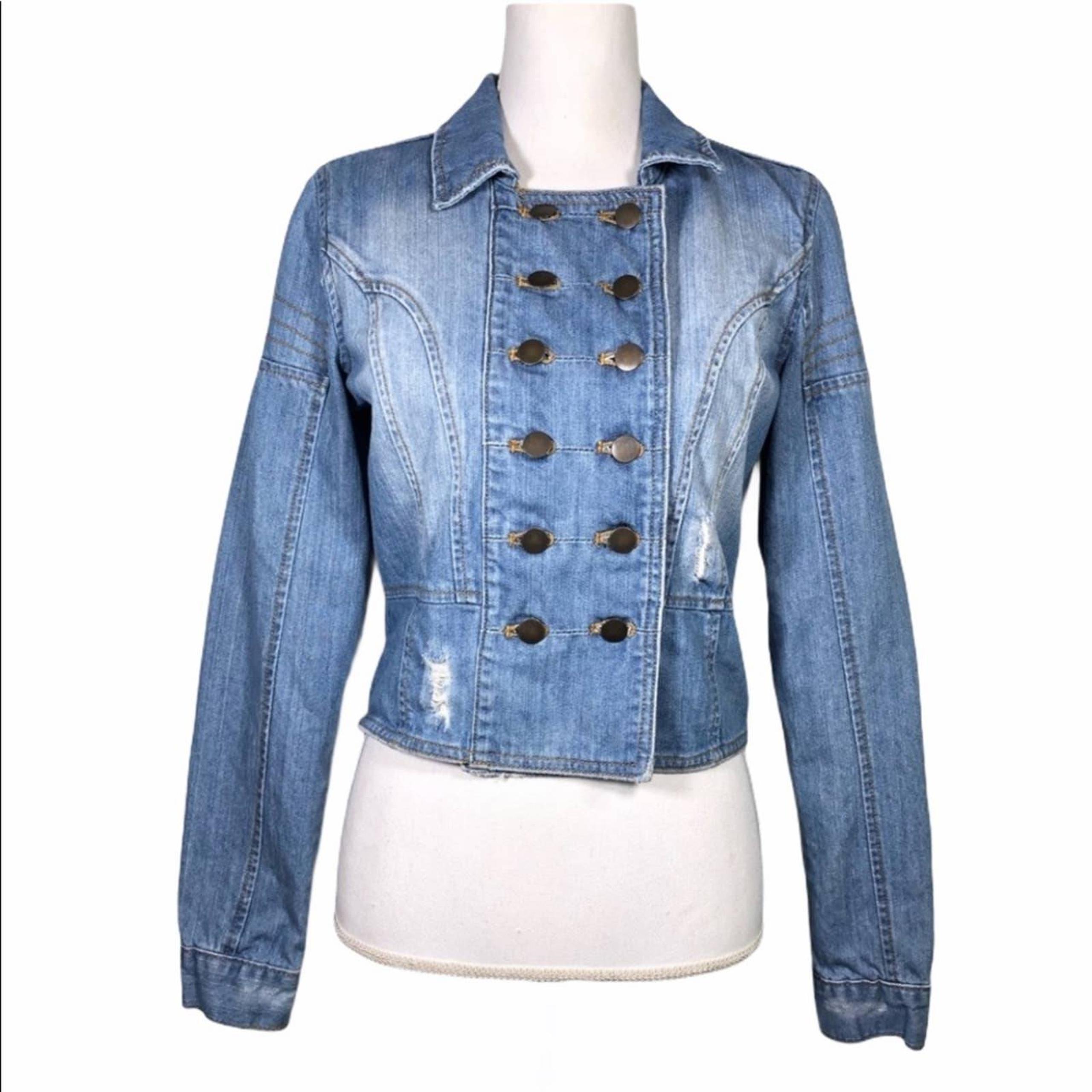 Dollhouse Distressed Double Breasted Jean Jacket Size M