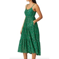 Xirena Dress Womens Small Green Floral Sophie Midi V Neck Tiered Cotton