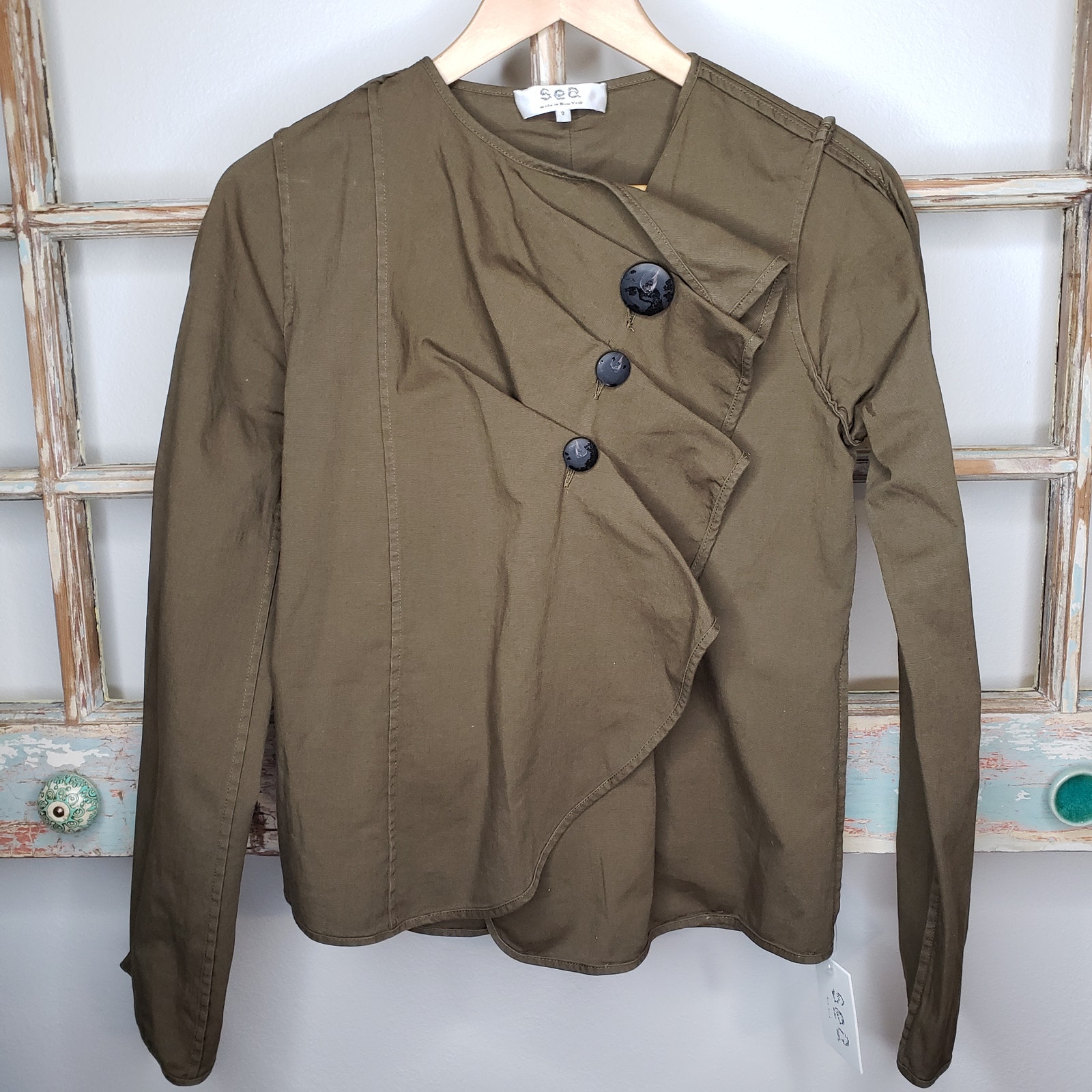 Sea New York Army Green Ruffle Jacket Ladies size 2 NWT