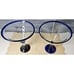 Pair of HUGE 8 Hand Blown Mexican Glass Blue Rim & Foot Martini Glasses