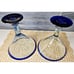 Pair of HUGE 8 Hand Blown Mexican Glass Blue Rim & Foot Martini Glasses