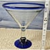 Pair of HUGE 8 Hand Blown Mexican Glass Blue Rim & Foot Martini Glasses