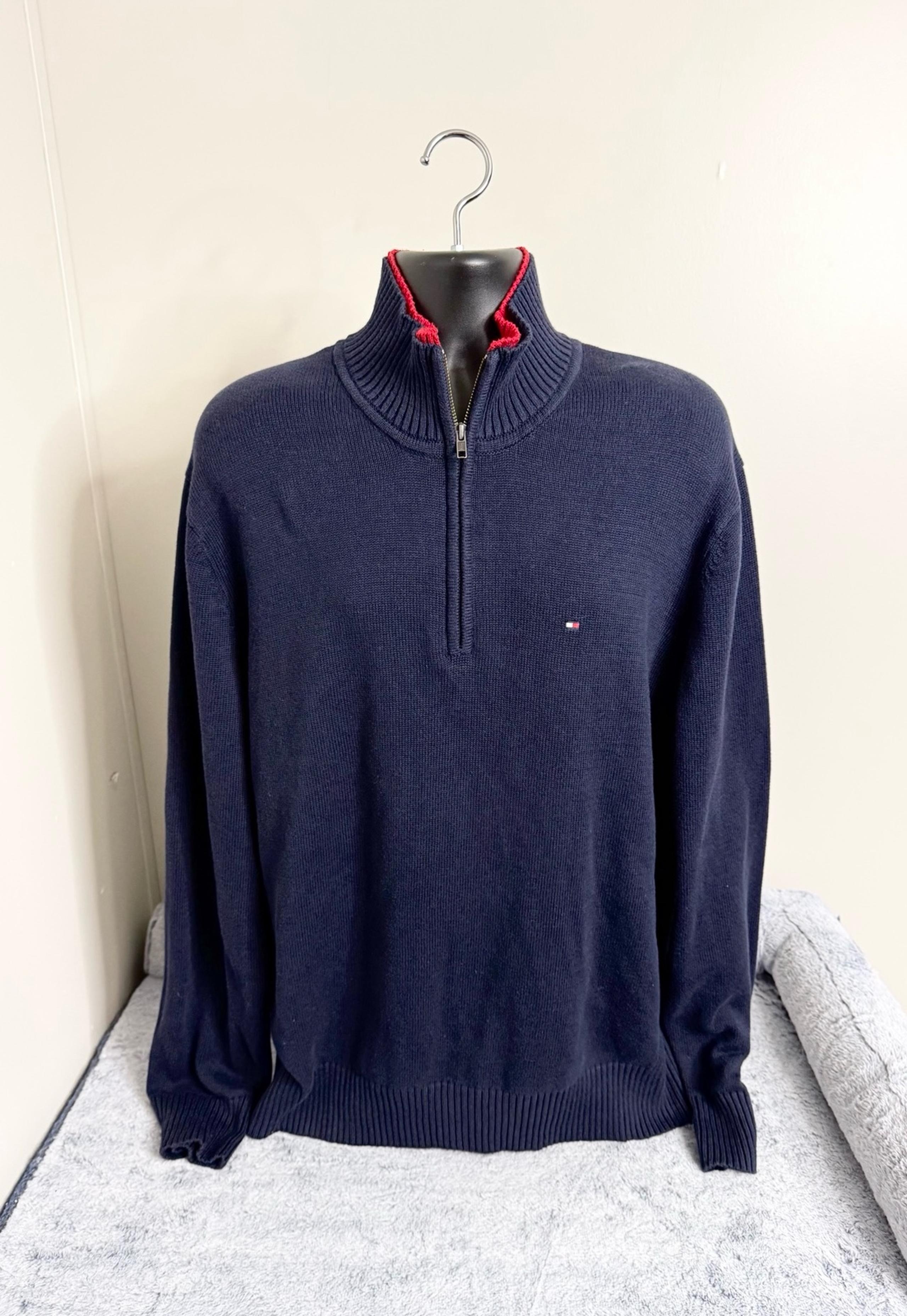 Tommy Hilfiger Sweater Mens Blue Knit 1/4 Zip Long Sleeve Size XL