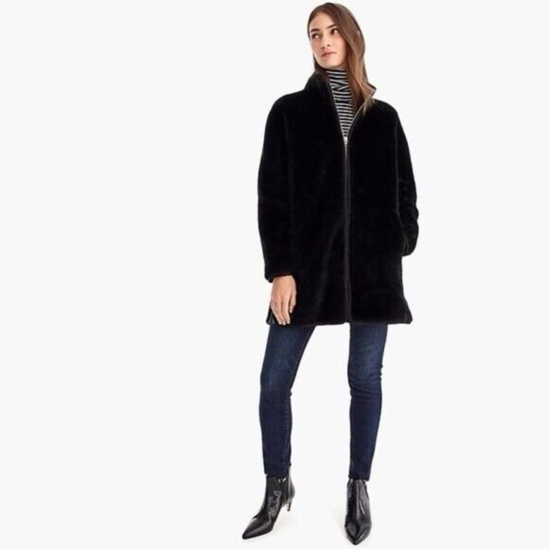 J Crew Zip Up Plush Fleece Teddy Jacket Black Full Zip J9064 Womens Size XXS
