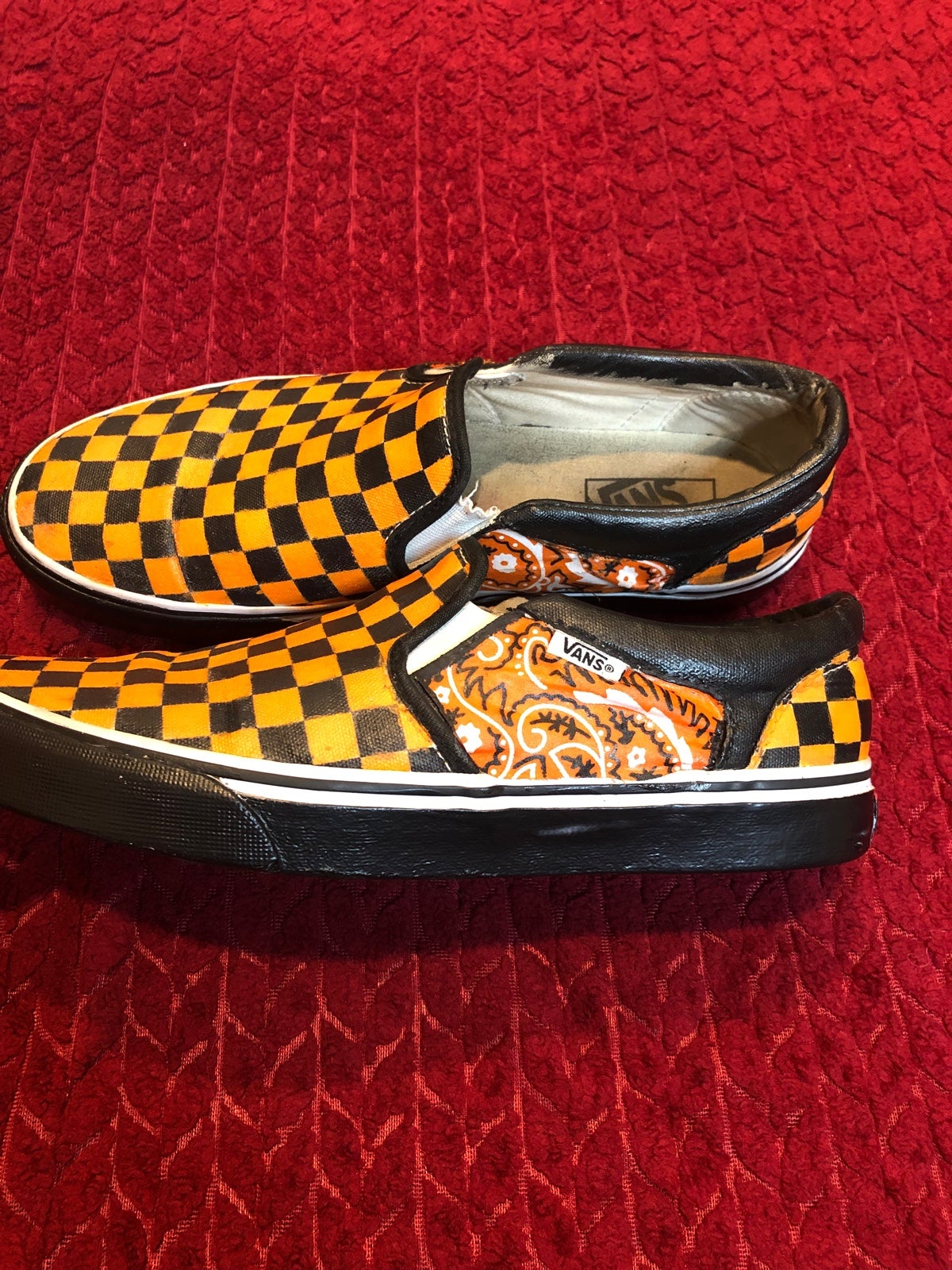 Custom checkerboard slip on vans