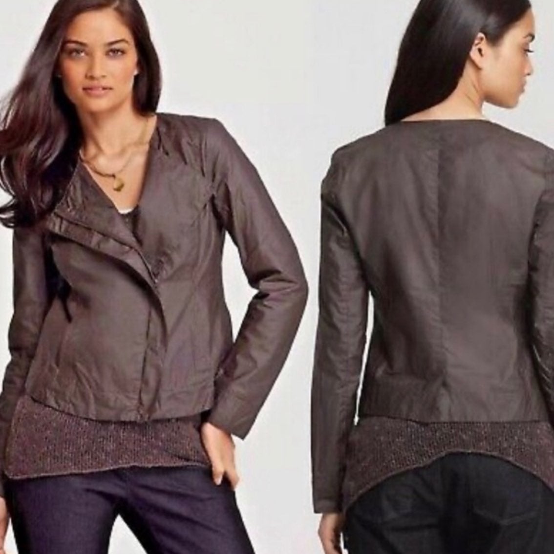 Eileen Fisher Brown Moto Jacket Cotton Size Small (L)