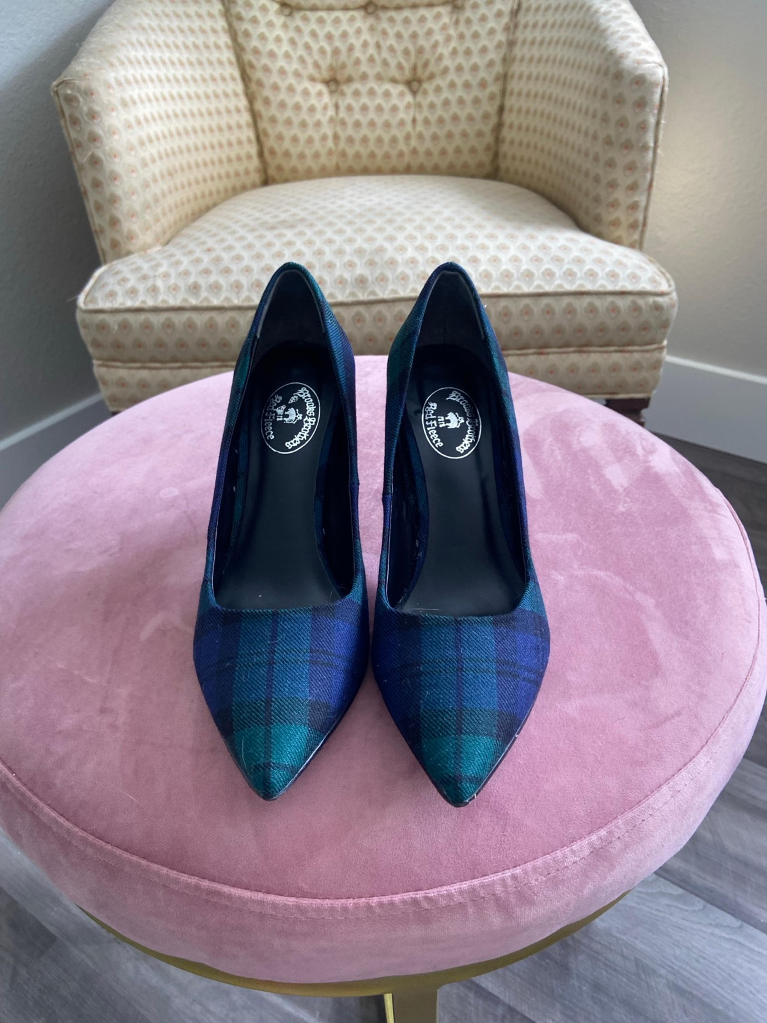Brooks Brothers Black Watch Green Plaid Pumps Size 6.5