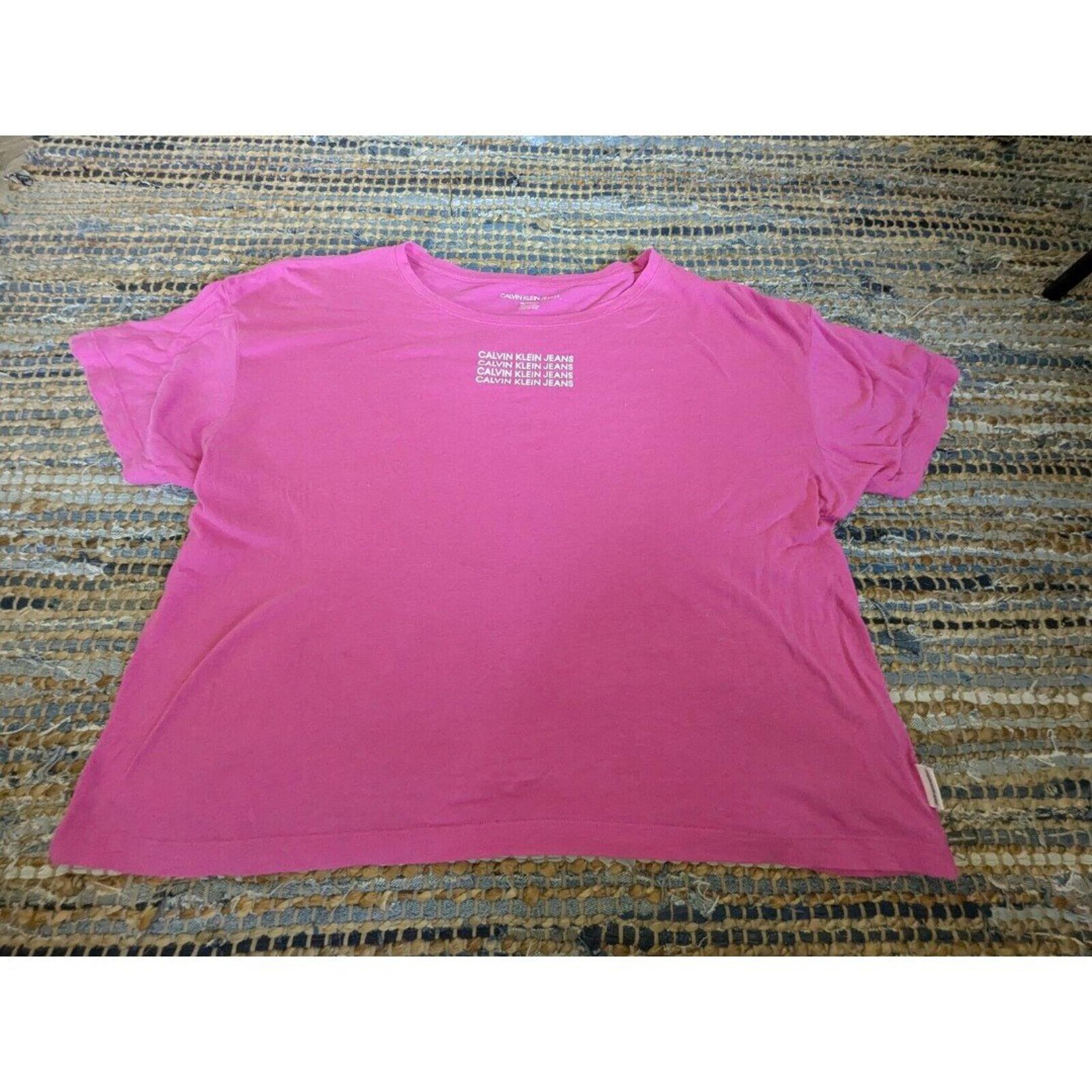 Calvin Klein Pajama Top Womens XL Pink Shirt S/S Sleepwear Spellout Modal Soft C