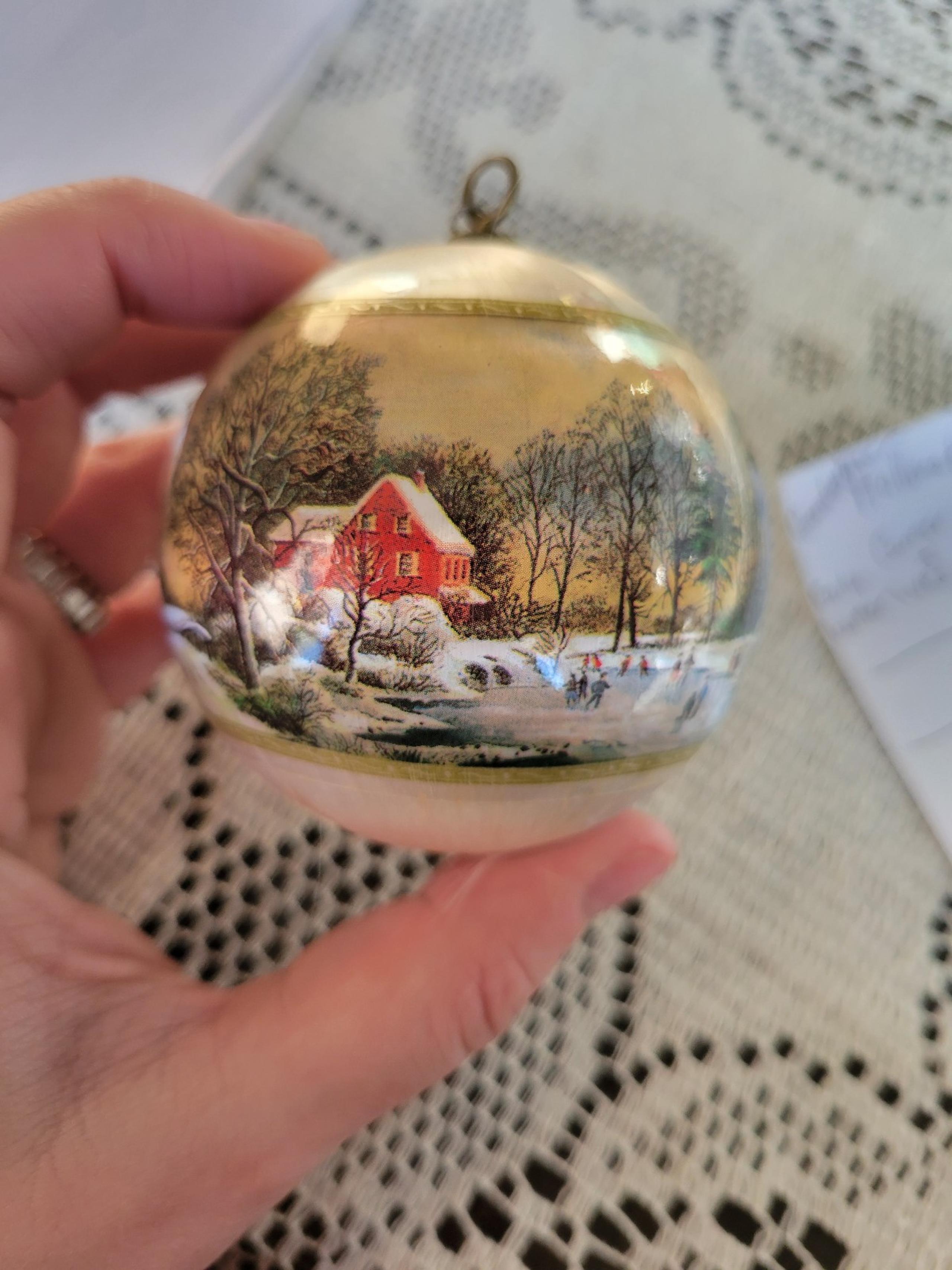 Currier and ives vintage silk wrapped ornament