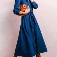 Tuckernuck Blue Denim Classic Catherine Puff Sleeve Midi Dress Size S no belt!