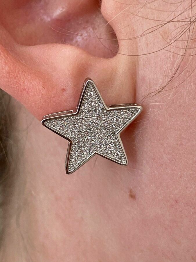 Large 925 Sterling Silver Stars Earrings