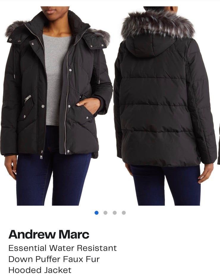 Andrew Marc Essential Water Resistant Down Puffer Faux Fur Hooded Jacket
