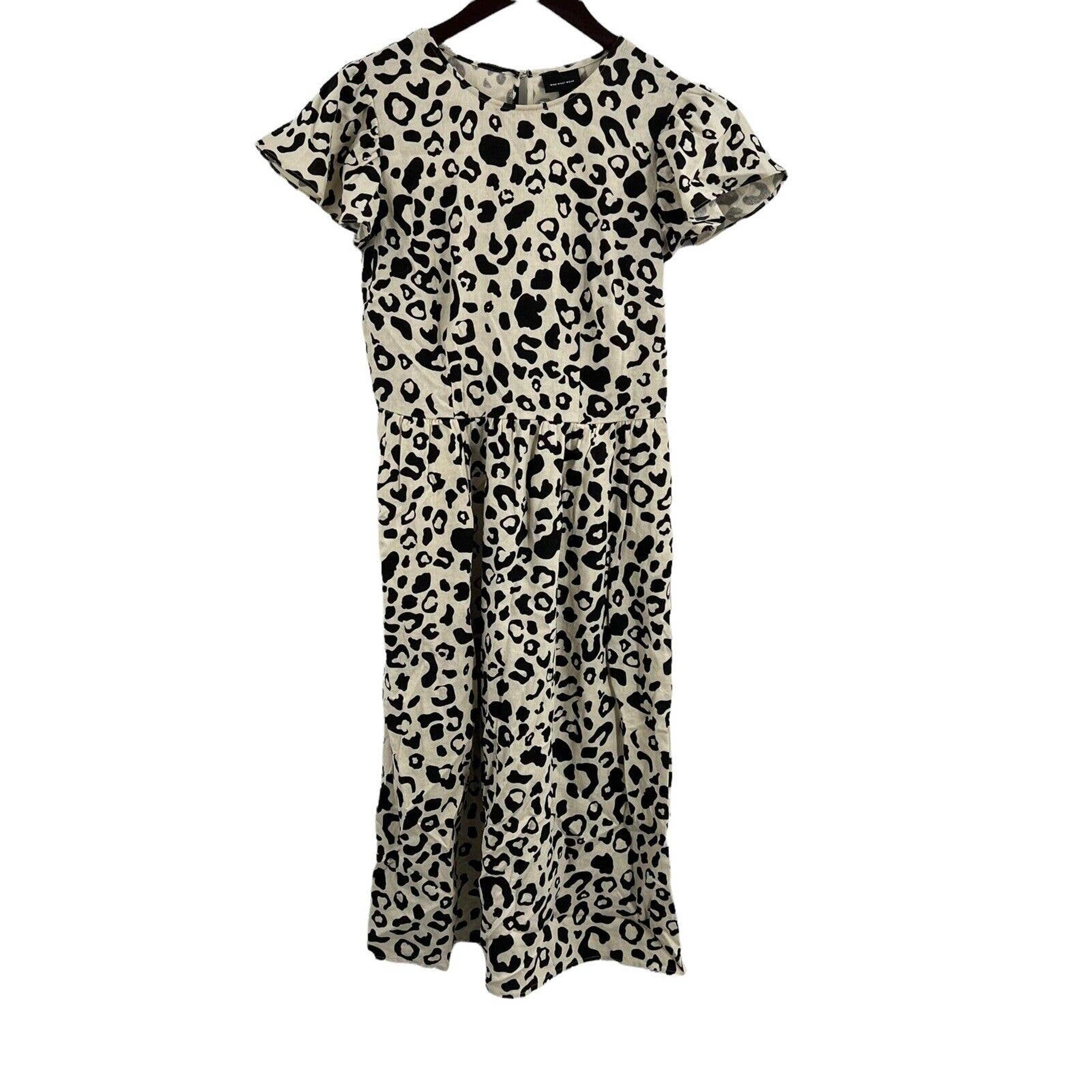 Who What Wear Ruffle Short Sleeve Leopard Print Midi Dress Women's Size XS