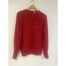 Vintage Izod Lacoste V-Neck Pullover Sweater Mens Size XL Red Long Sleeve