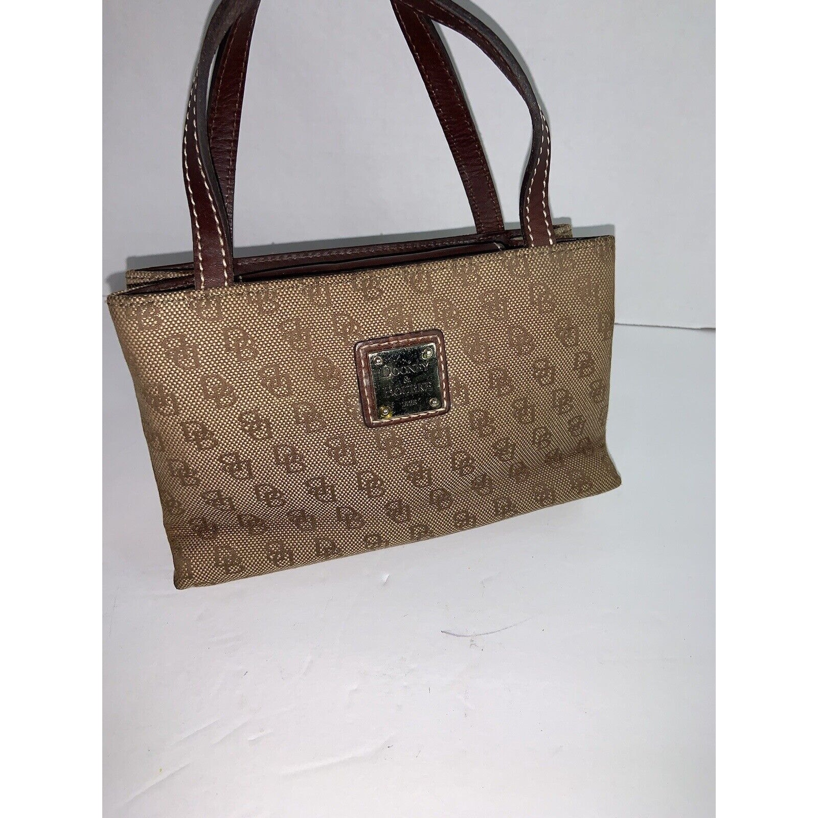 Dooney & Bourke Brown Monogram Leather & Canvas Vintage Mini Tote Y2K Bag