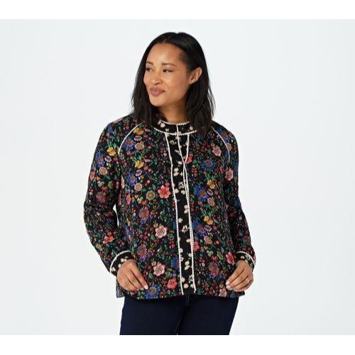 LOGO Lavish by Lori Goldstein Mixed Print Woven Jacket with Picot Trim Small