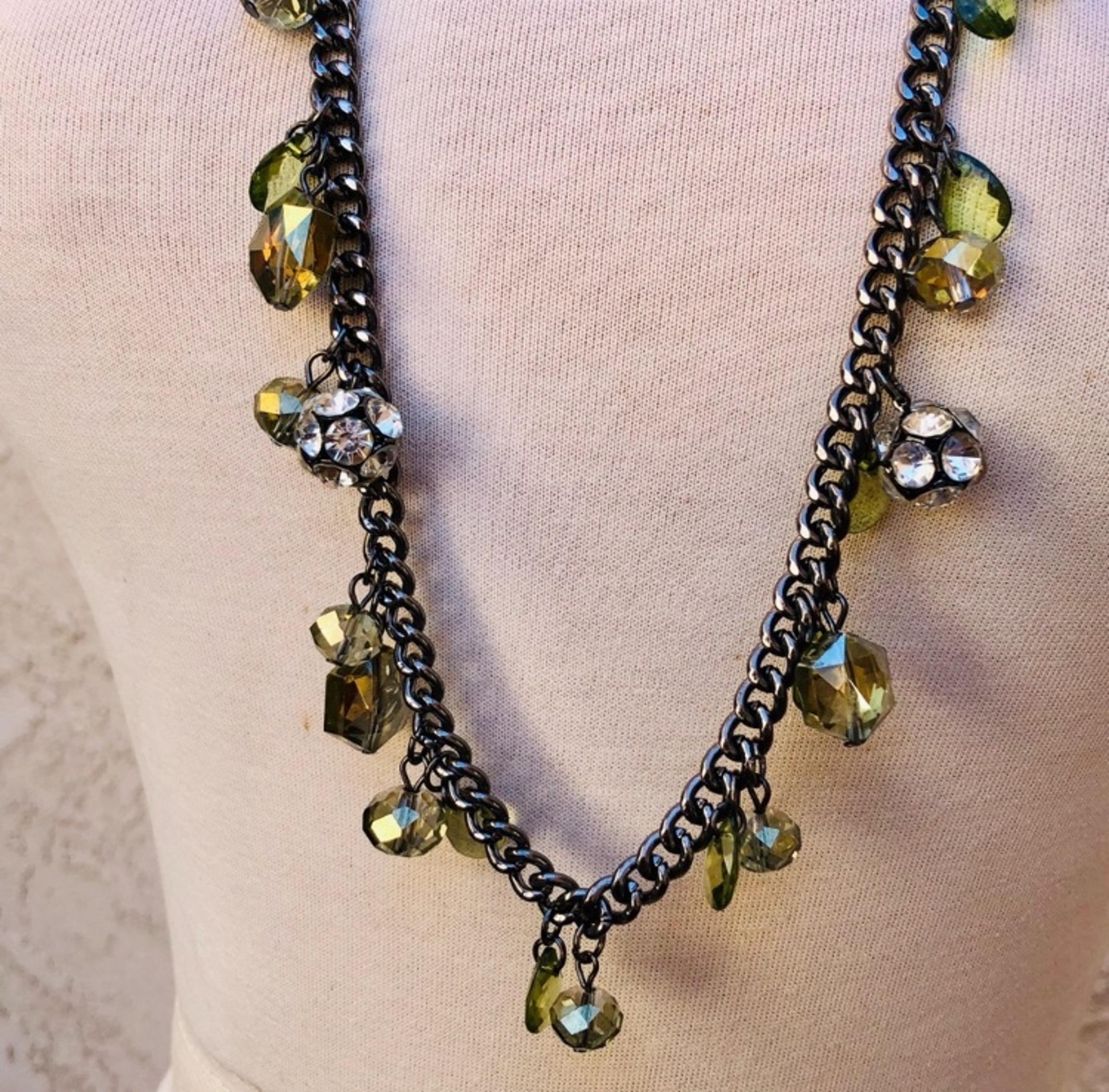 Vera Wang Gunmetal Tone Bead Chain Long Necklace