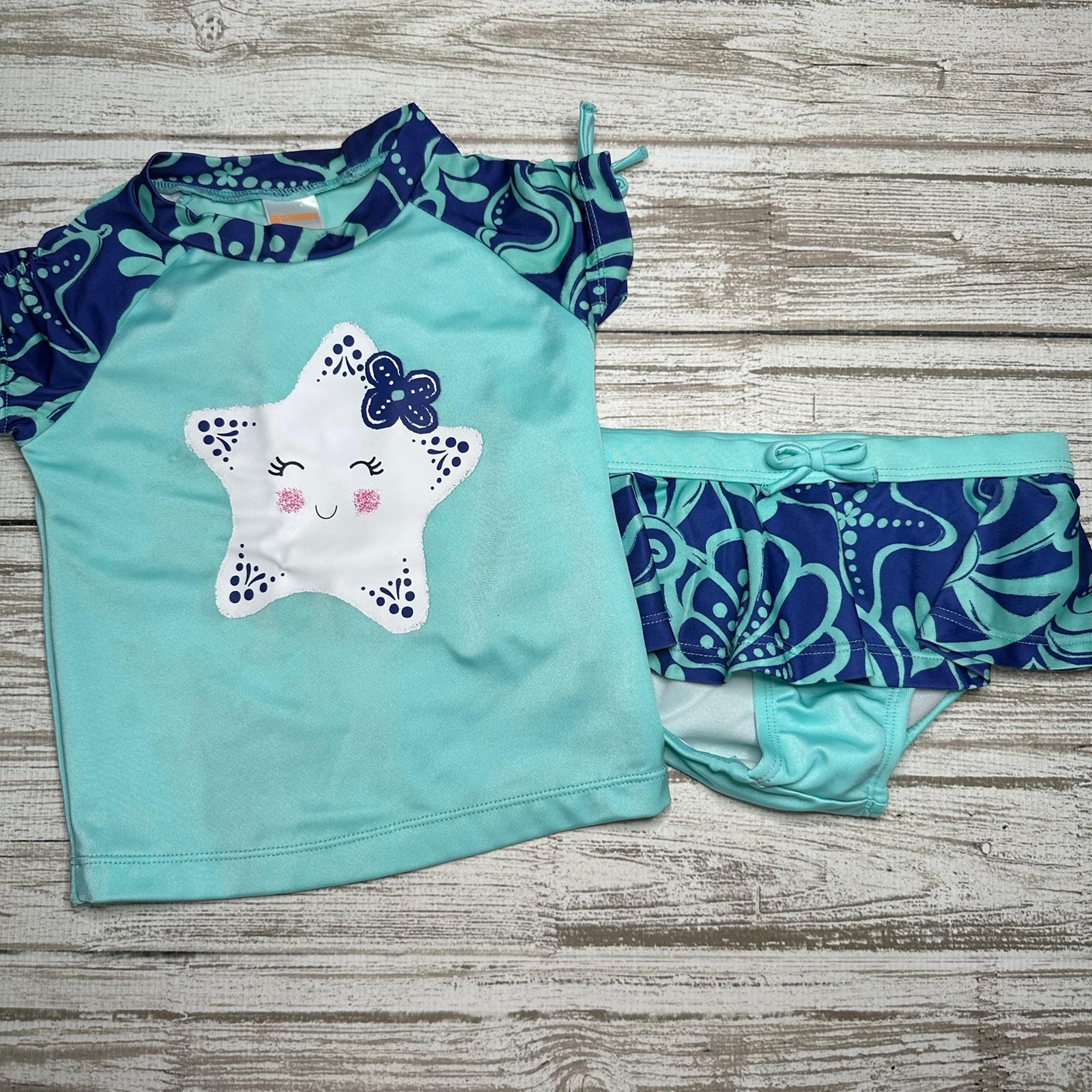 Gymboree Girls Swimsuit Rash Guard Set Blue Starfish Size 3T