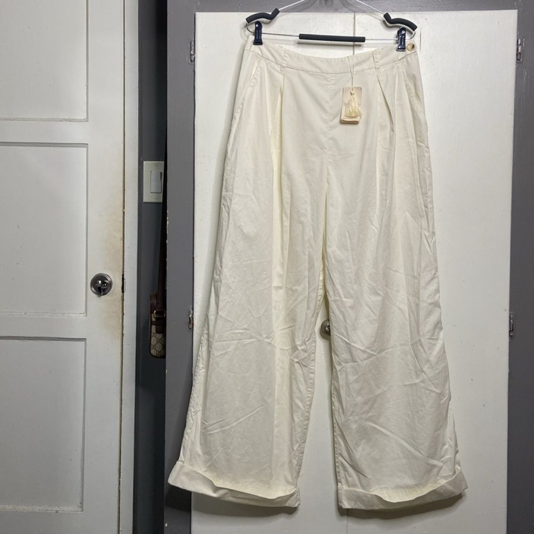 DOEN women Hilaire Trouser Pant in Salt Wide Leg High Waist Pleated SZ 12 NWT