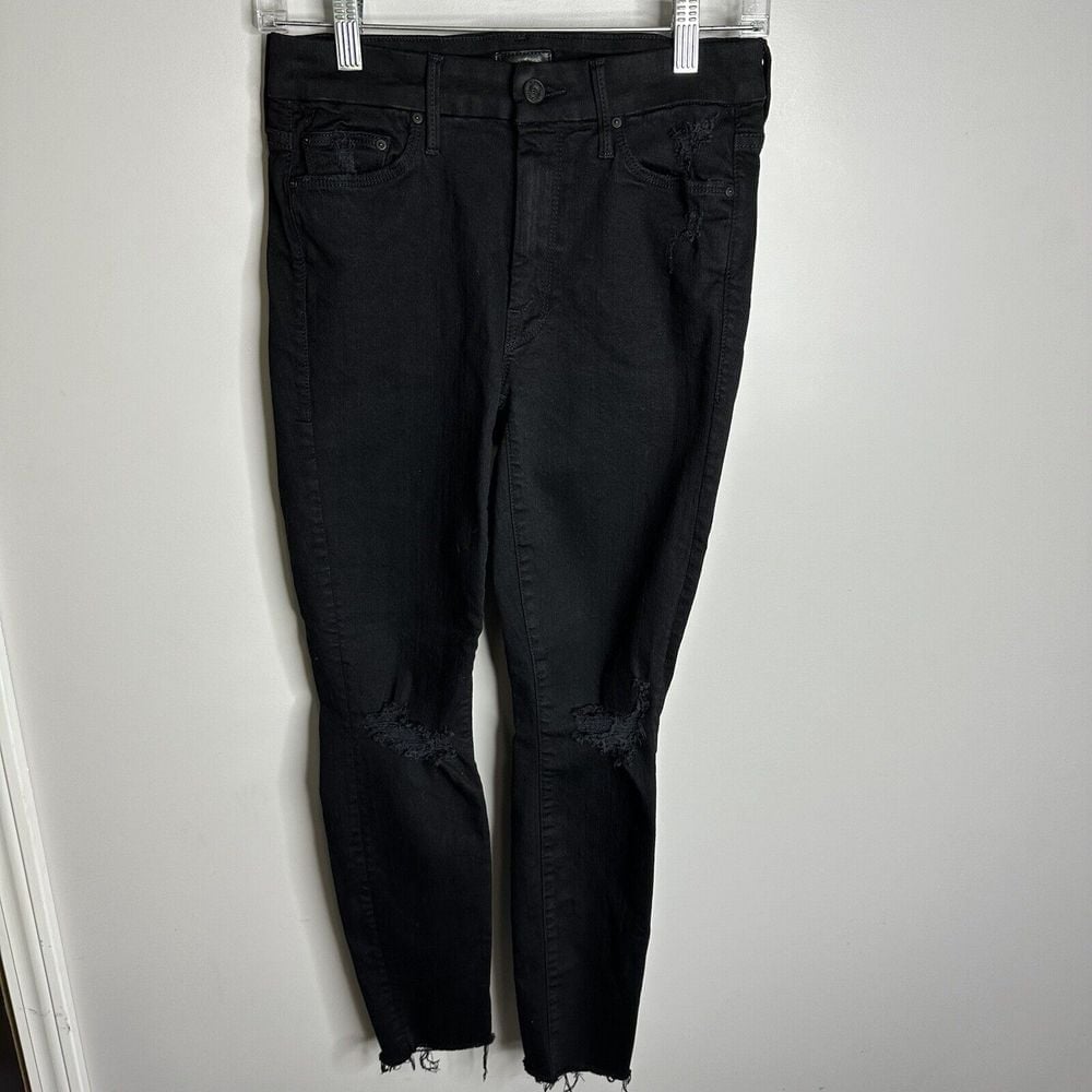 Women's MOTHER Size 26 Looker Ankle Frat Guilty As Sin Black Distressed Jeans
