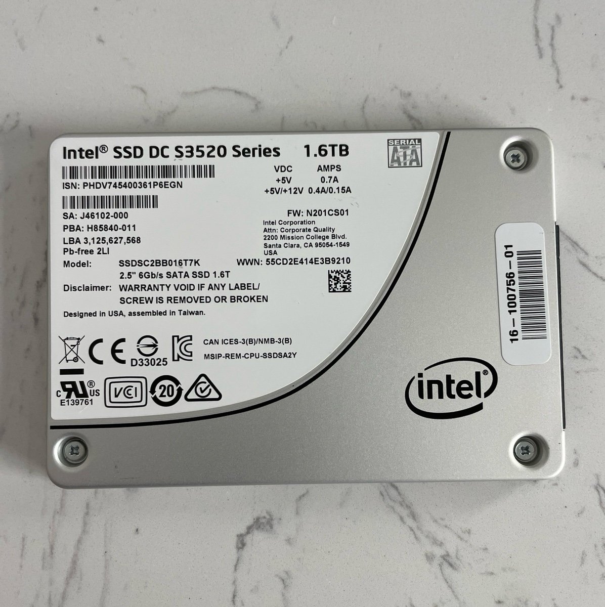 Cisco INTEL 16-100756-01 SSD SSDSC2BB016T7K DC S3520 1.6TB 6G SFF 2.5 SATA