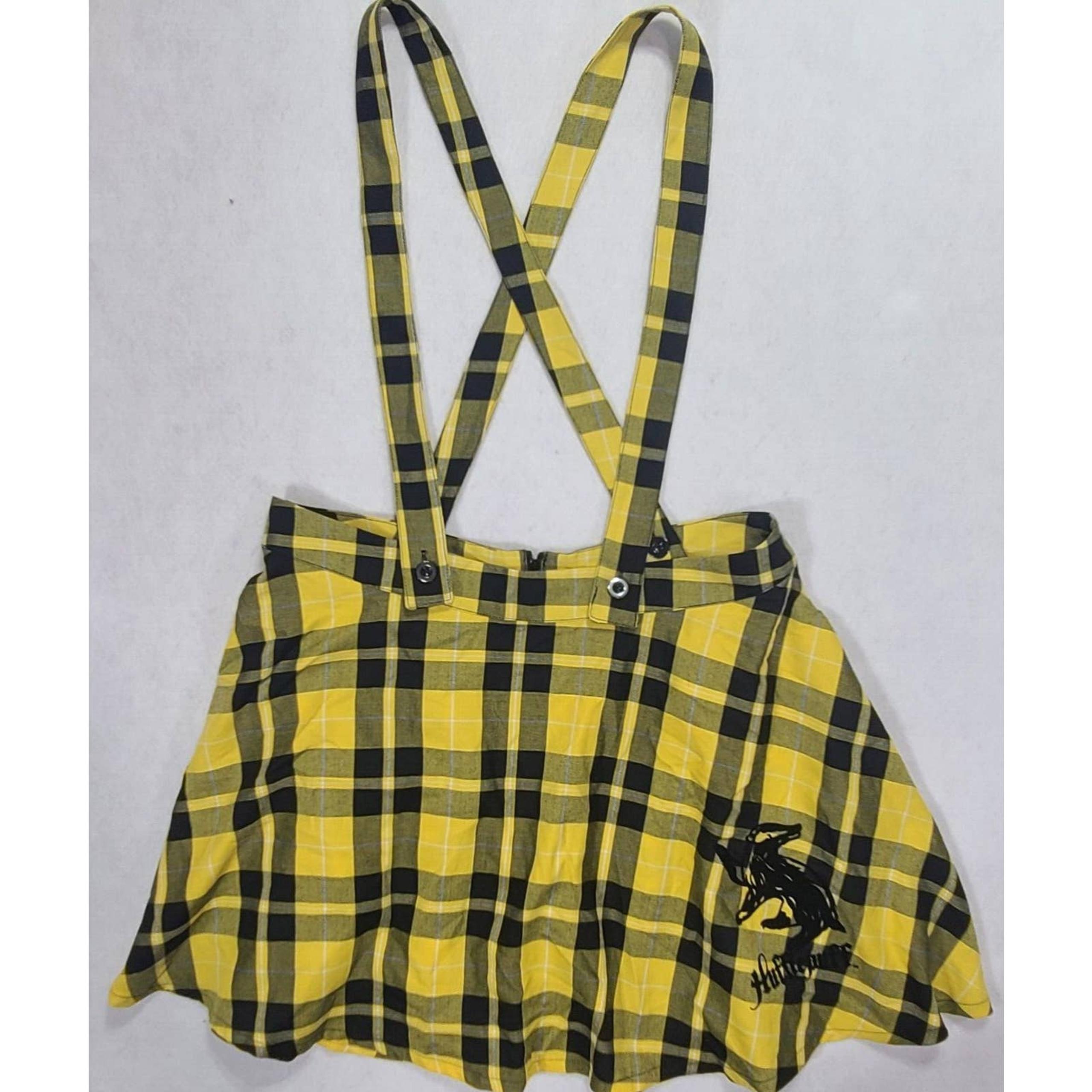 Harry Potter Hufflepuff Overall Skater Skirt Jumper Dress Womens 14 Yellow Black