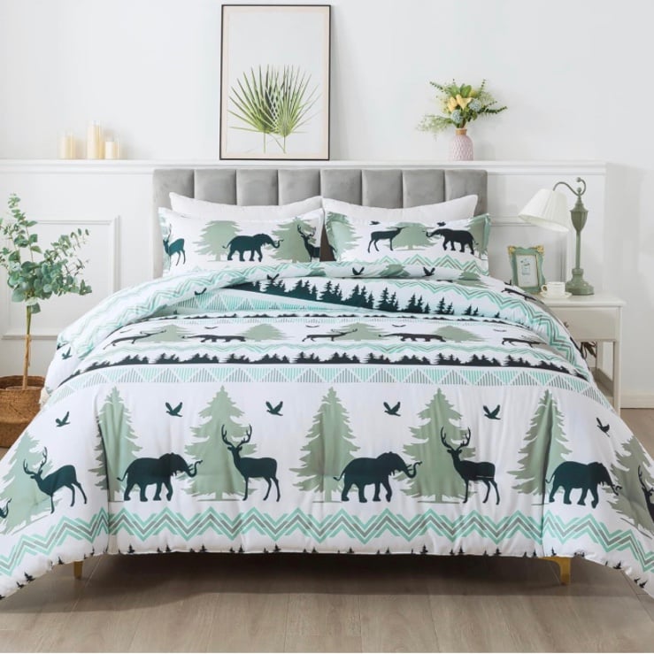 Full size comforter set outdoor woodland camping deer elephant 3 pcs forest tree