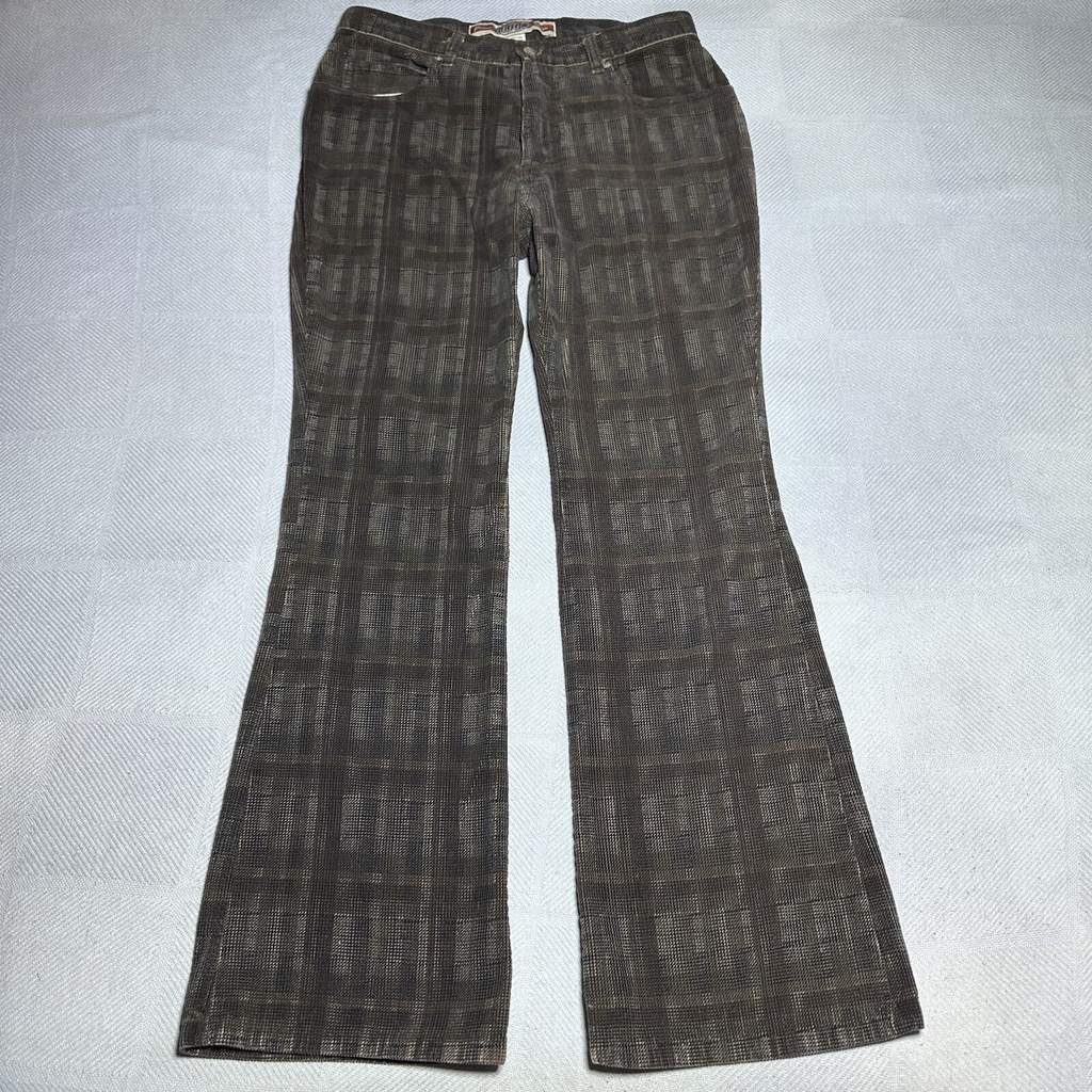 Vintage Y2K Plugg Brown Plaid Corduroy Bootcut Flare Pants Women's Size 9