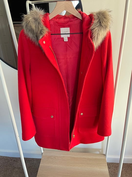 Red Hooded J Crew Coat