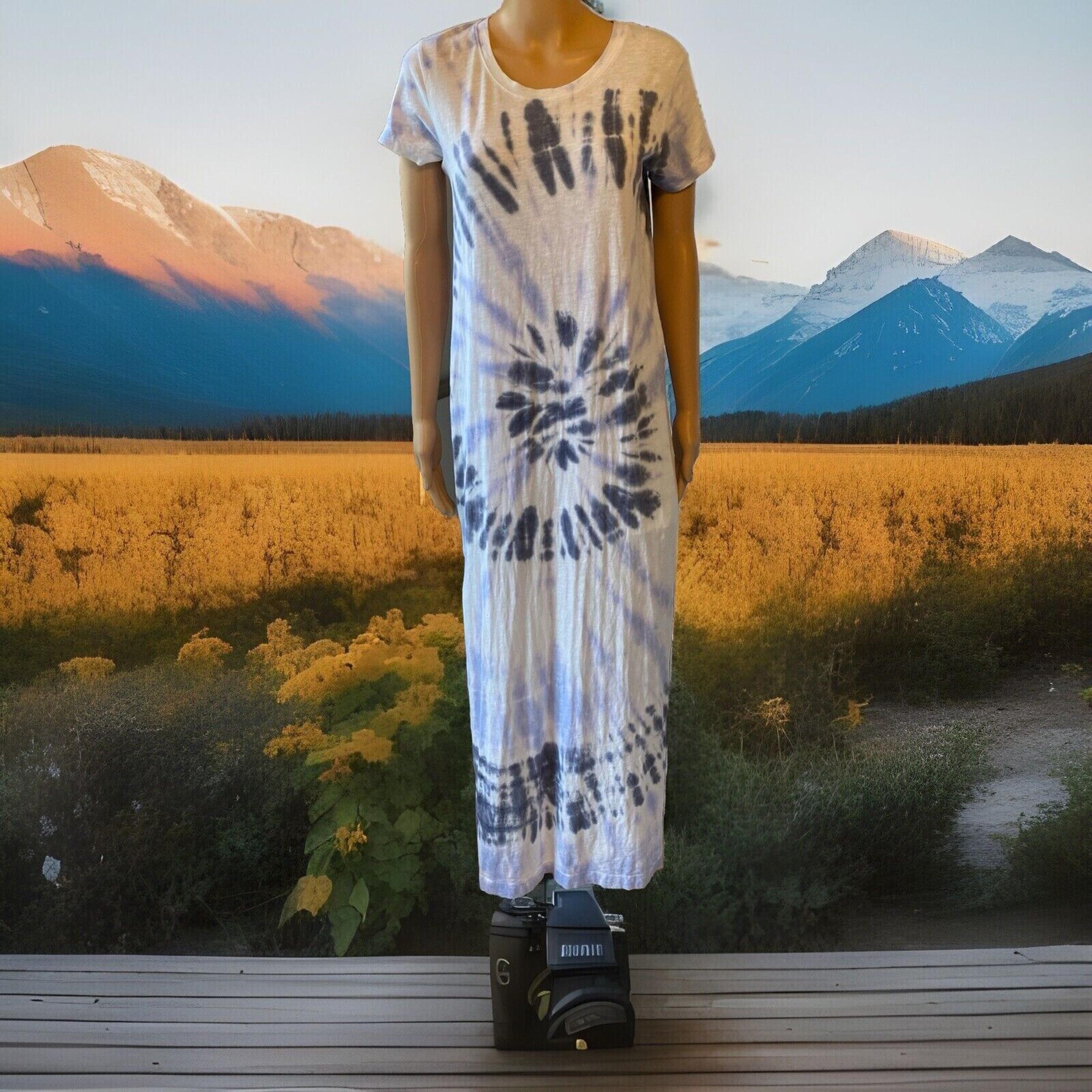 Sundry Anthropologie White Purple TieDye Side Slit Maxi Dress Womens 1/S Stretch