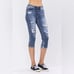 NWT Judy Blue Mid-Rise Medium Wash Destroyed Skinny Capri Jeans Size 5