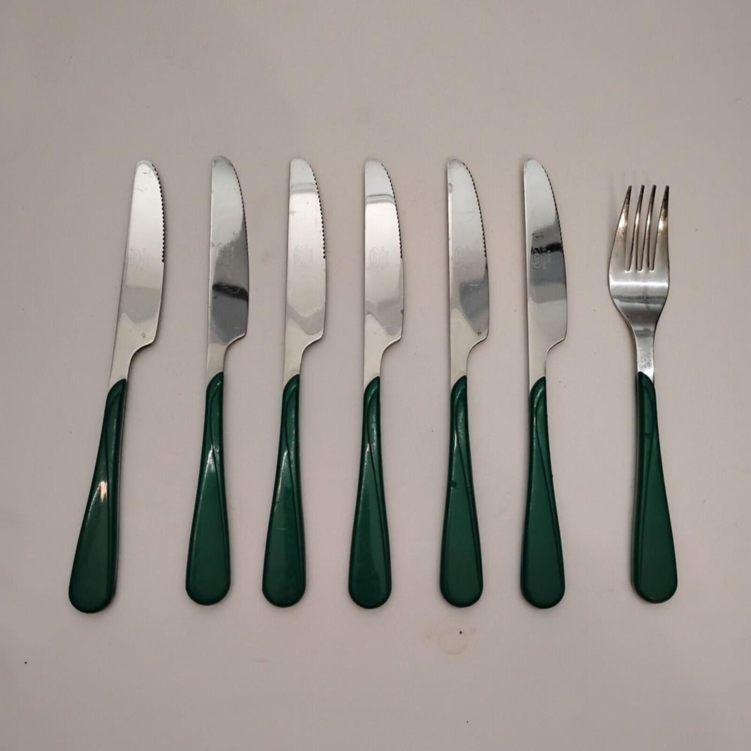 Vintage Lot Of 7 WF Washington Forge Swirl Stainless Flatware Teal / Green