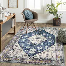 Boho Tribal Area Rug- Blue 5x7 Large Rug