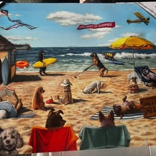 Busy Dog days at the beach… canvas art print wall decor