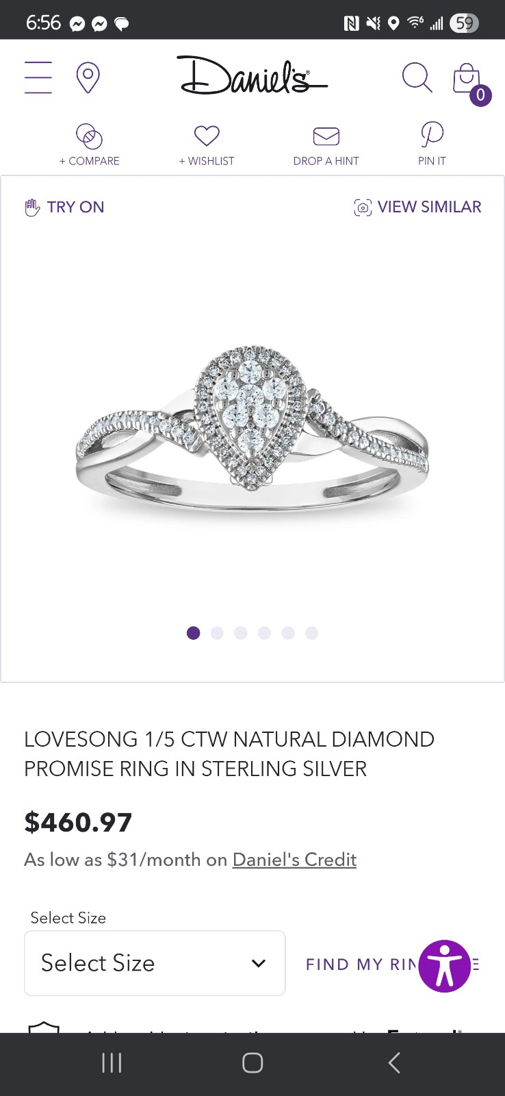 LoveSong 1/5 CTW Natural Diamond Promise Ring in Sterling Silver size 7.5