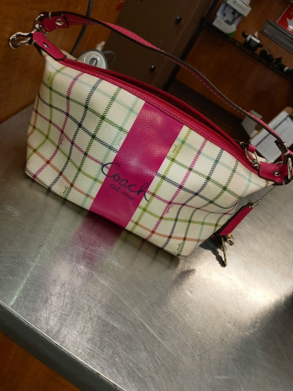 Small Pink Plaid Coach Purse