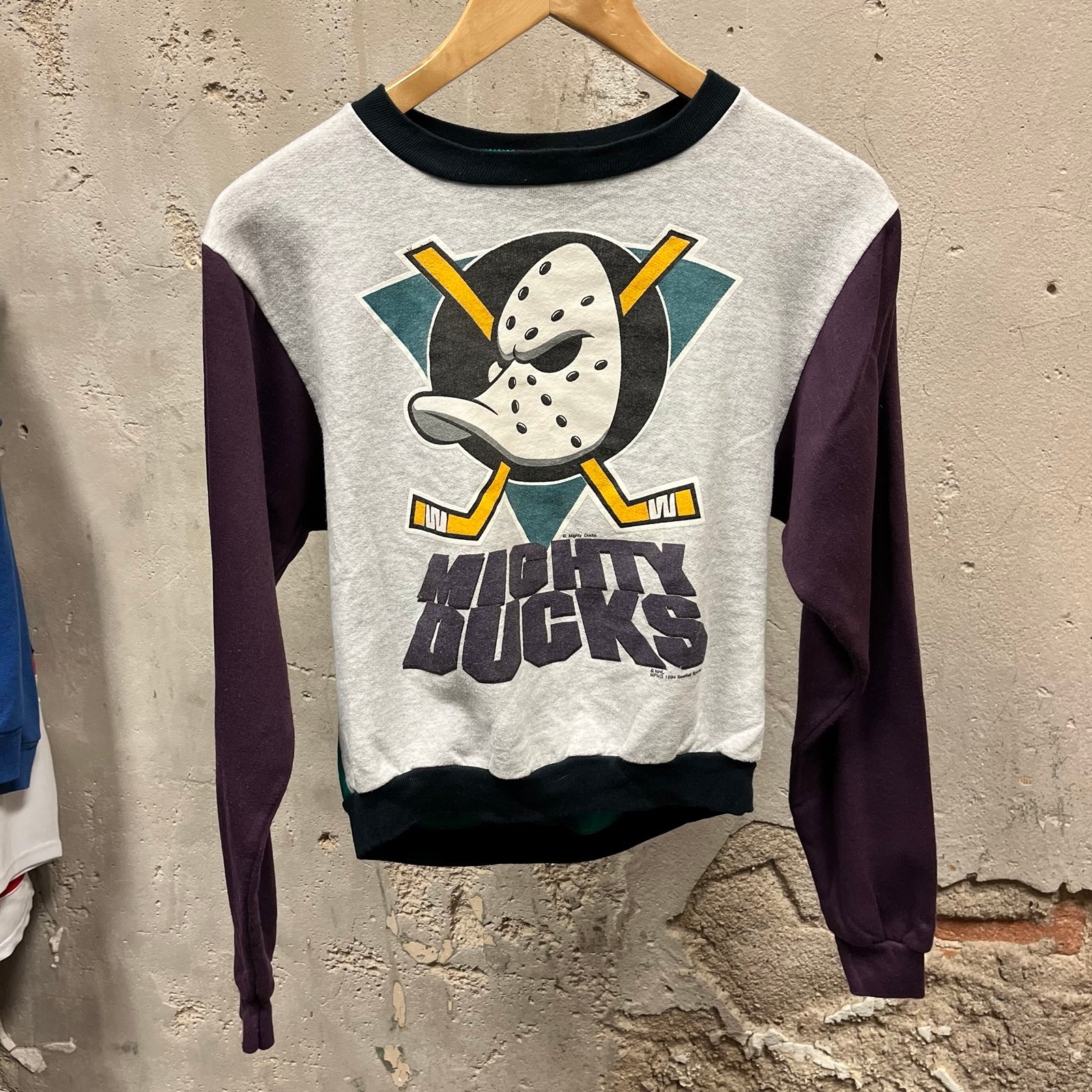 Vintage 90s Mighty Ducks Colorblock Youth Logo Hockey Graphic Sweatshirt Youth L