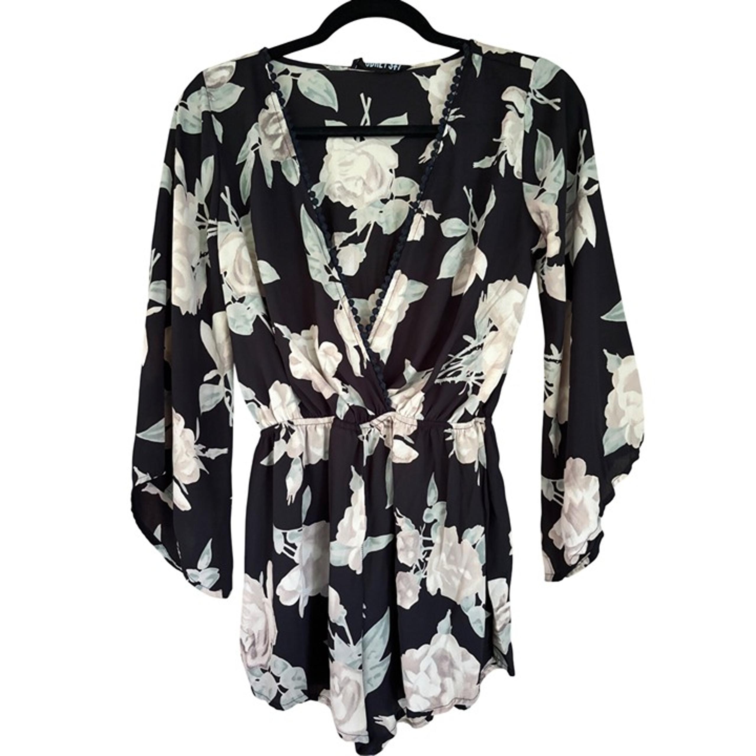 Audrey 3+1 Floral Long Sleeve V-Neck Romper With Elastic Waist