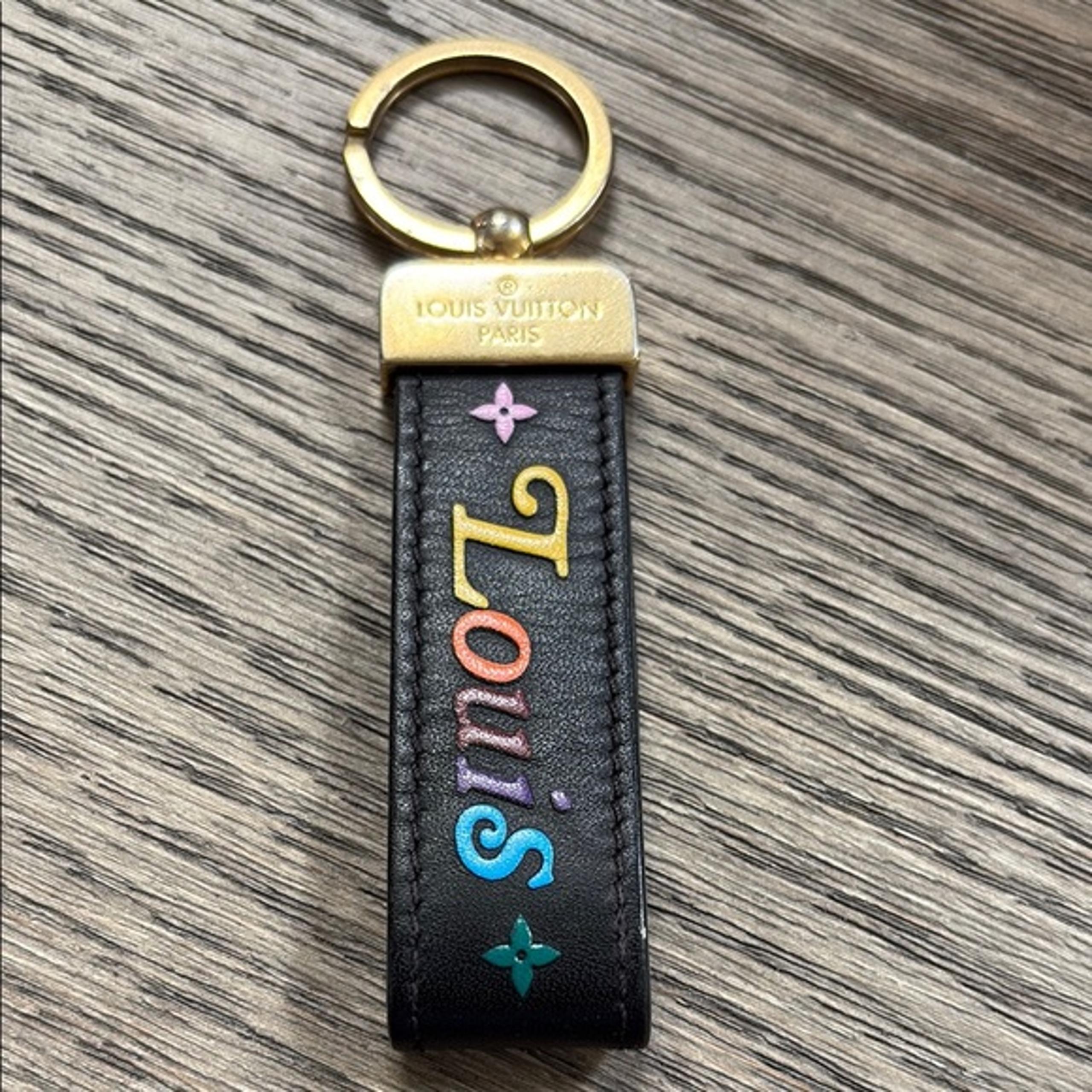 Louis Vuitton Black leather Draggone New Wave Keychain with Colorful Logo