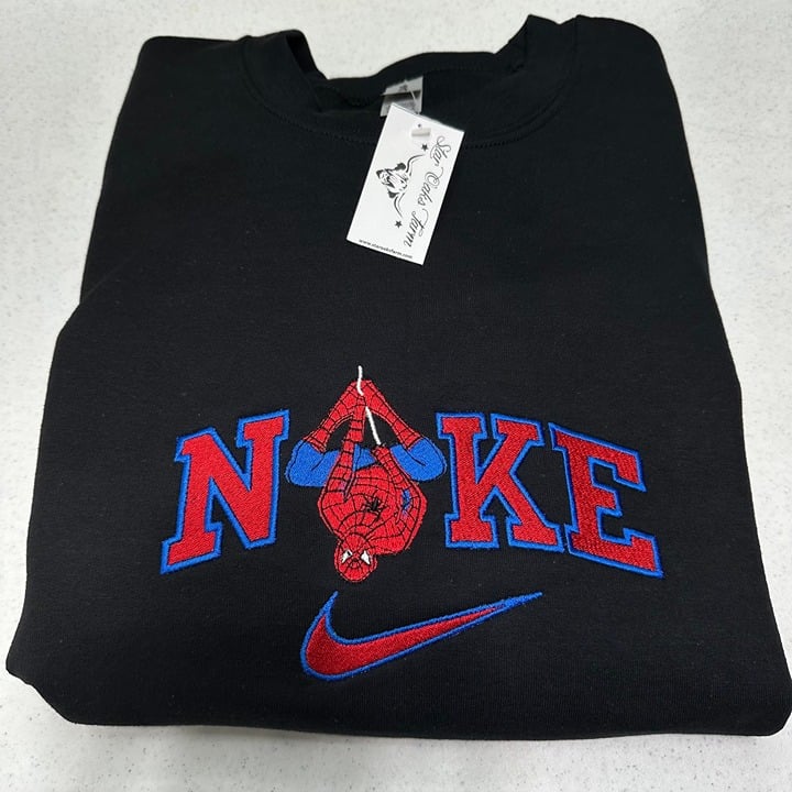 Nike Spiderman Sweatshirt Embroidered ADULT Medium Black Unisex Crewneck Gift