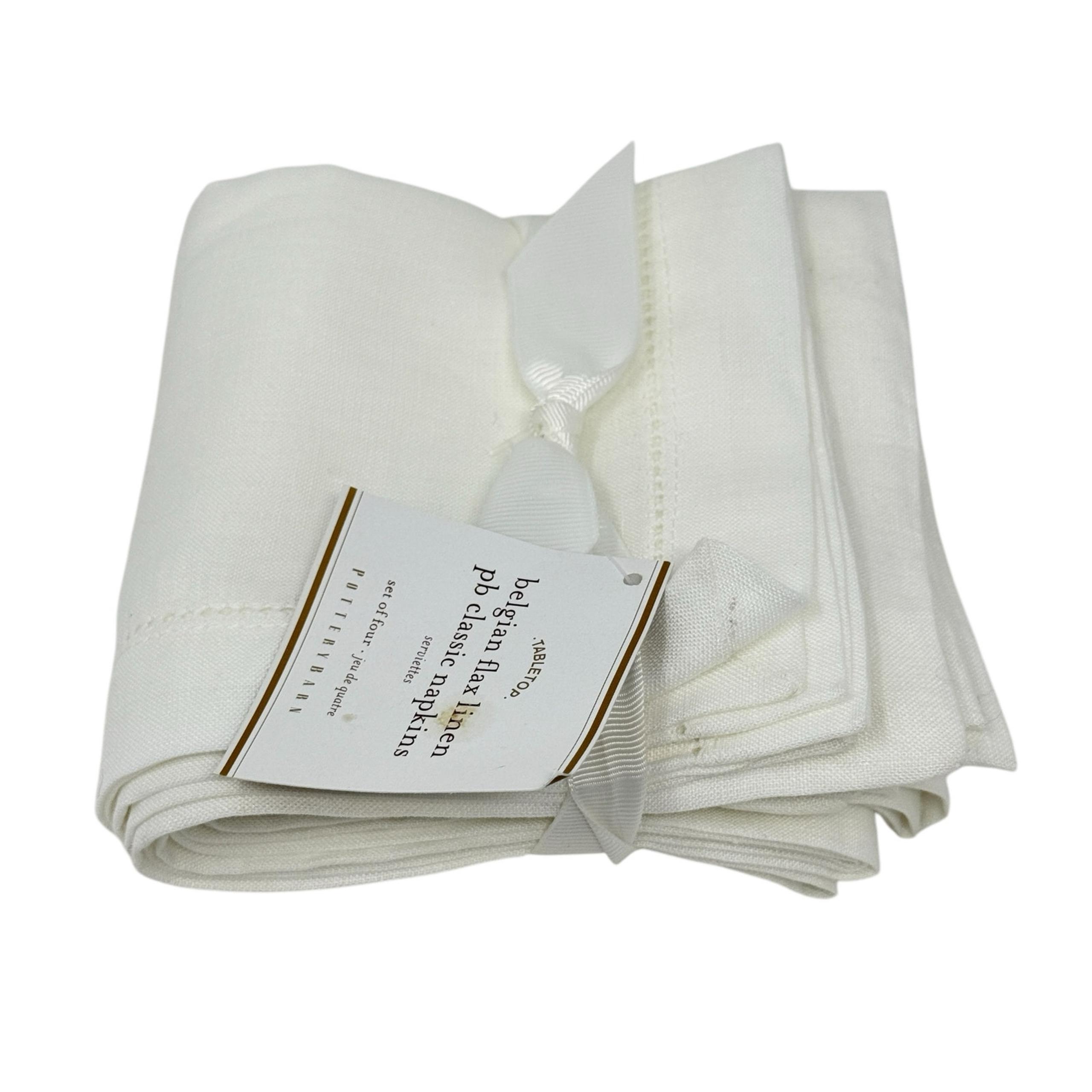 Pottery Barn Belgian Flax Linen Classic White Napkins Set Of Three 20 x 20 Inch