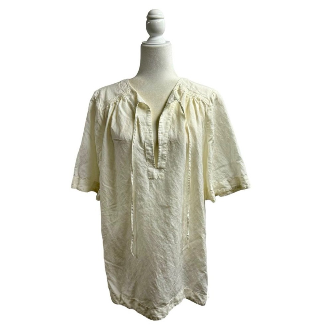 Cult Gaia Kittie Short Sleeve Tunic Top Linen Tencel Blend Off White Large L