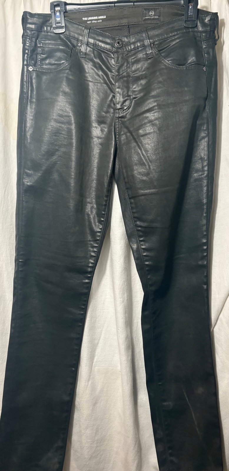 Adriano Goldschmied AG Black Leatherette The Legging Ankle Super Skinny Jeans 29