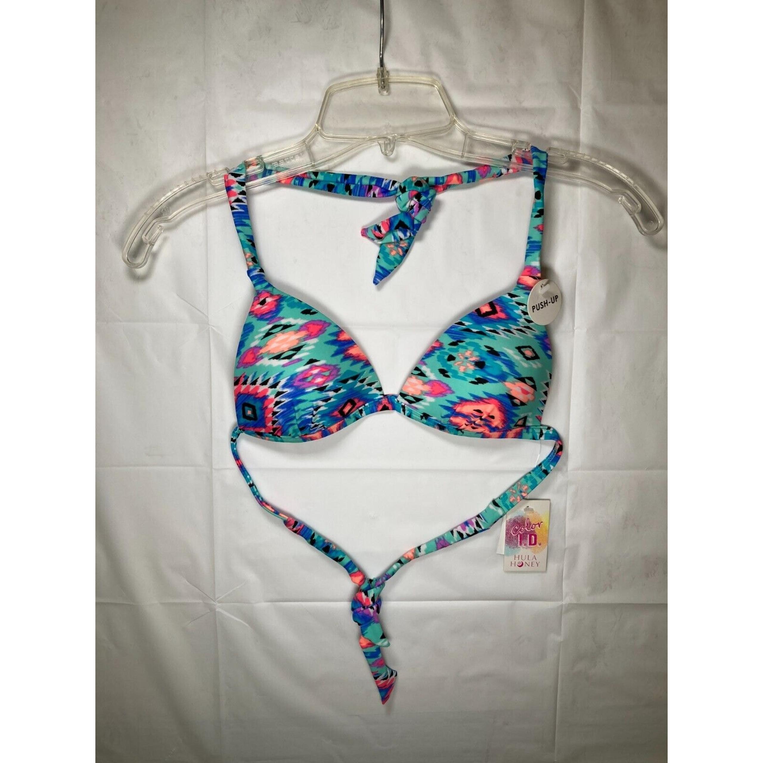 Hula Honey Halter Push-Up Bikini Swimsuit Top Small Multicolor Padded Size S
